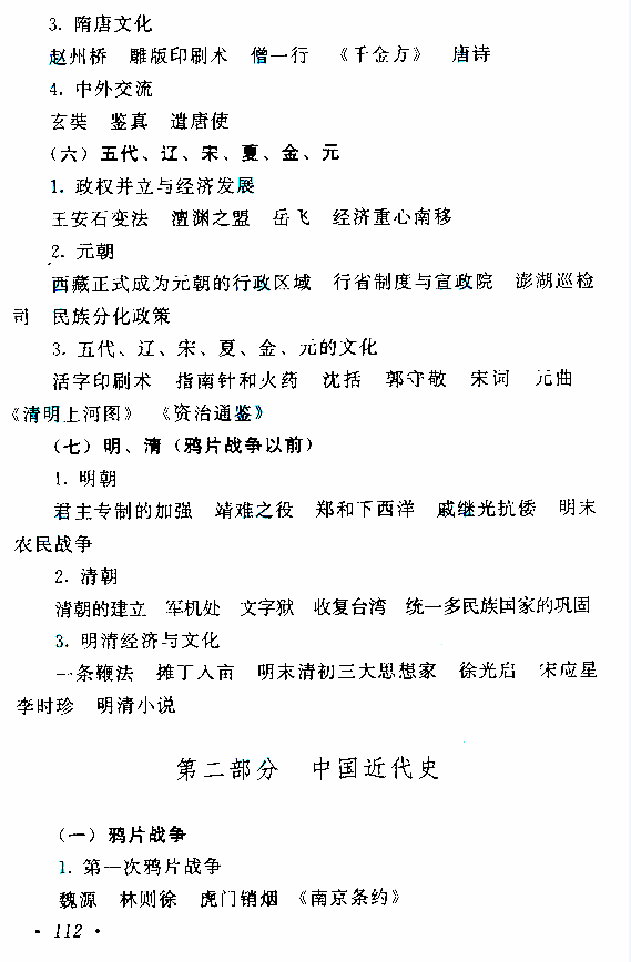 湖南成人高考高起本歷史地理考試大綱